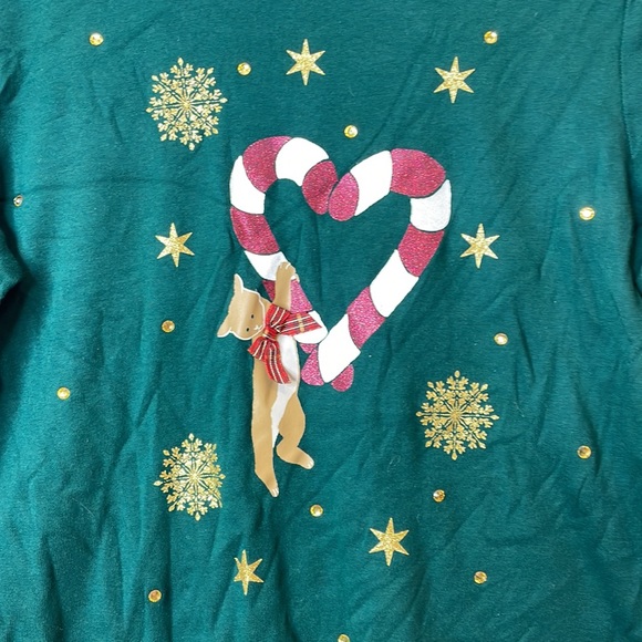 NWT Karen Scott Womens Spruce Night Holiday Kitty Candy Cane Top PETITE MEDIUM - Picture 5 of 10